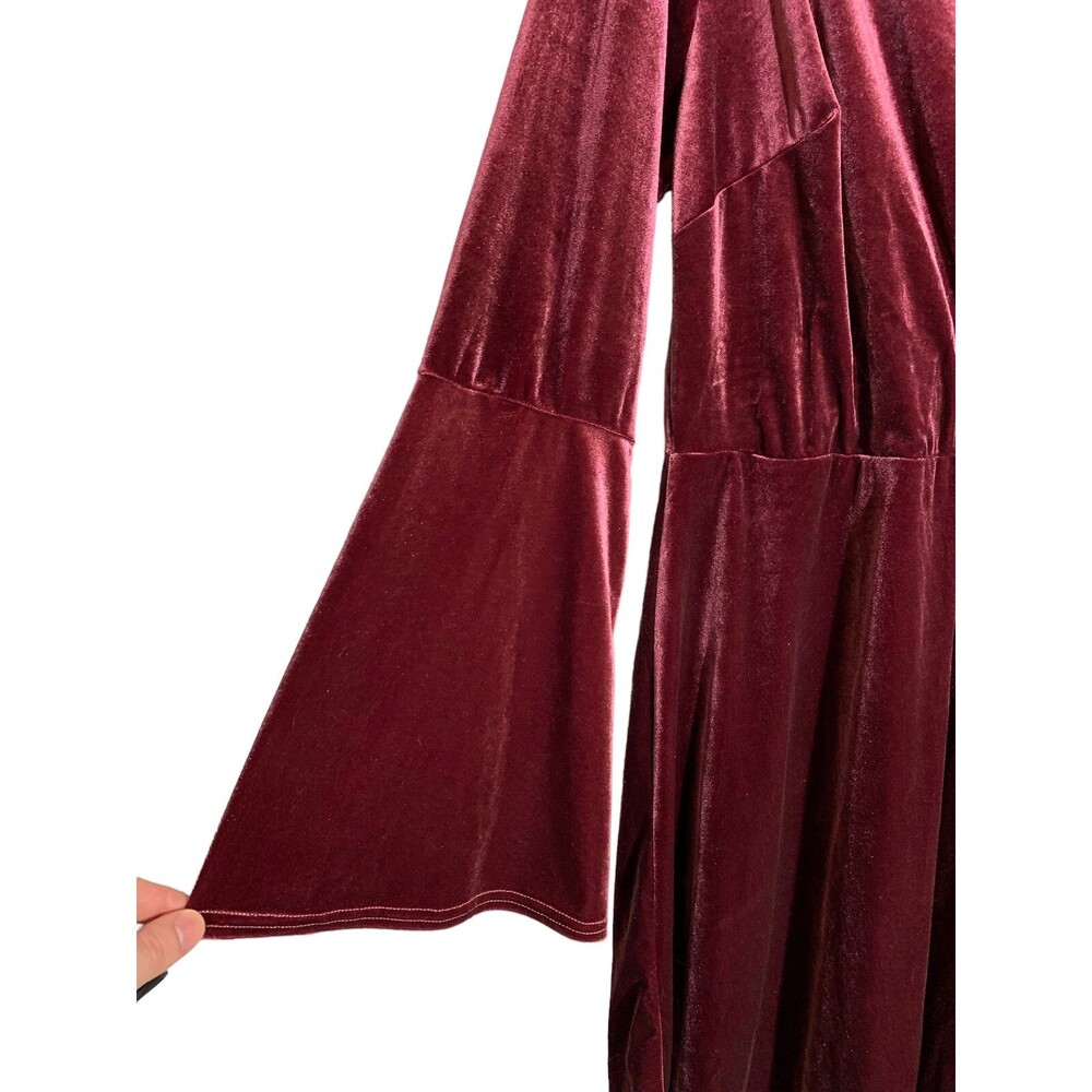 Witchy Women's Size 18 Faux Wrap Mulberry Velvet Bell Sleeve Dress Y2K Vamp Goth